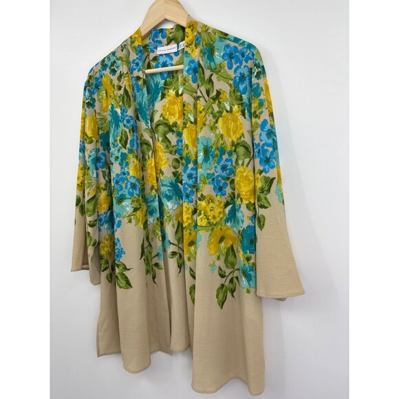 Susan Graver Textured Stretch Woven Floral Print Open Front Cardigan 1X - Picture 3 of 6
